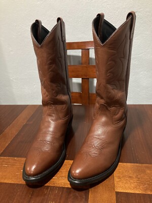 Old West Men’s 11D Brown Leather Cowboy Boots Old West Mens Broad Square Toe Brown/Black Leather 11in  main image 4