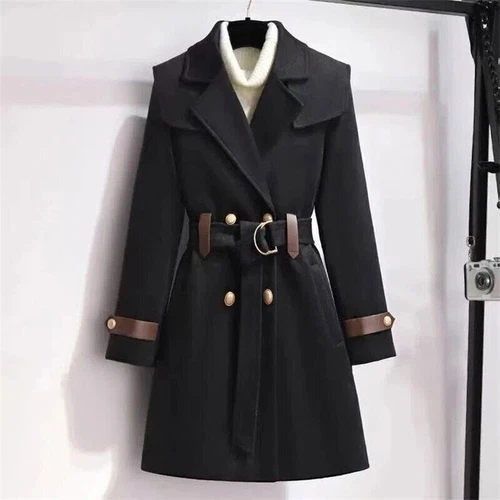New Autumn Winter Wool Jacket Womens Clothing Coat Slim Fit Belt Elegant Outwear - Picture 15 of 18