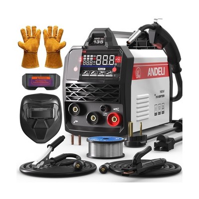 ANDELI 135A MIG Welder 110V/220V, 4-in-1 PULSE Flux Core MIG/Lift Tig/Stick G...