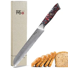 TURWHO 8inch Bread Knife Kitchen Serrated Knife Japanese VG10 Damascus Steel