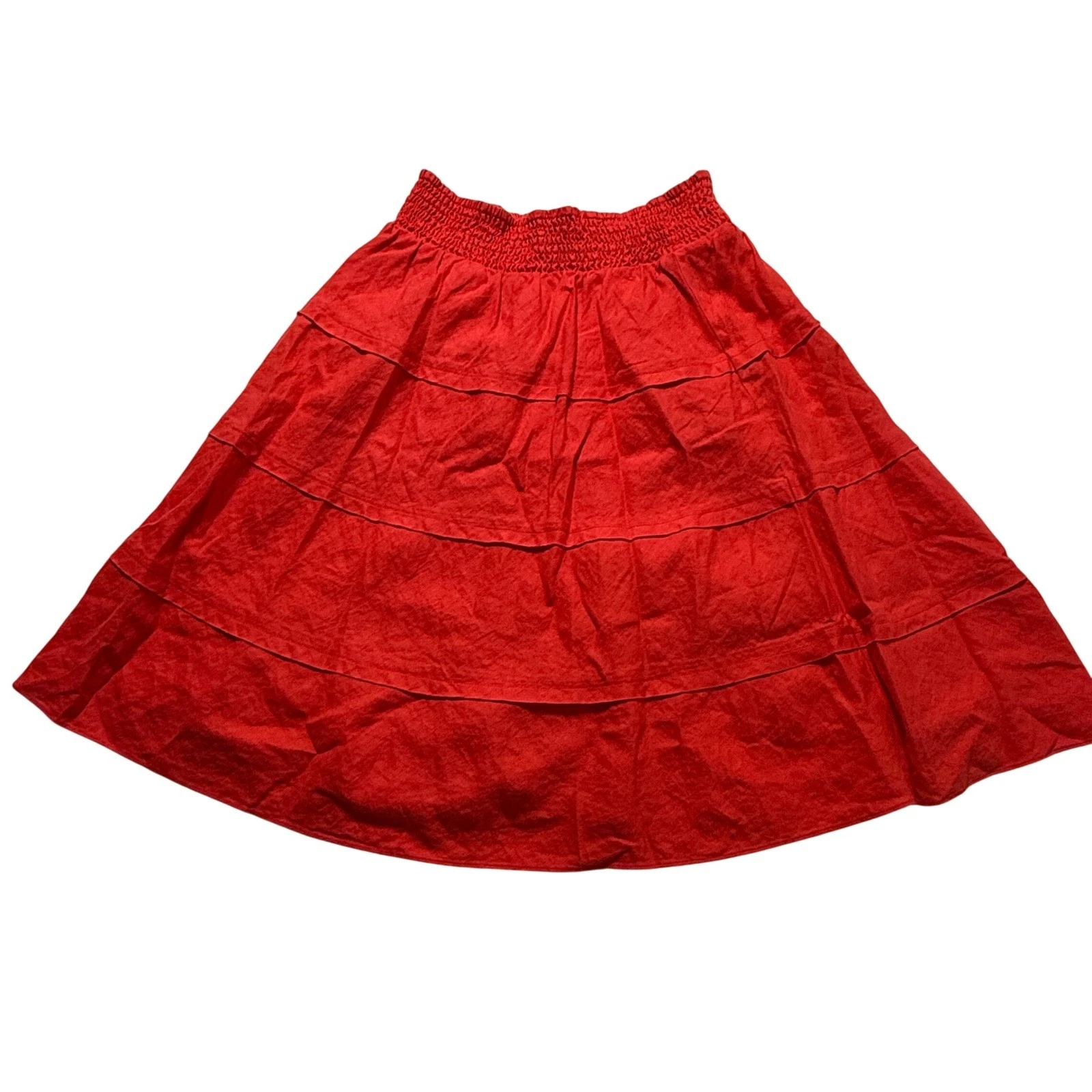 Soft Surroundings Tiered Midi Skirt Wms SZ S Orange 100% linen Cottagecore