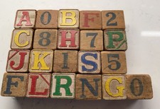 21 Antique Vintage Wooden Children's Building Blocks Alphabet And Numbers 1920  s