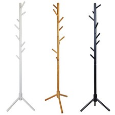 Wooden Coat Stand Coat Rack Tree 8 Hooks Hallway Clothes Jacket Hat Hanger