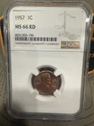 1957 (P) Lincoln Wheat Cent Penny US Coin MS66 RD NGC