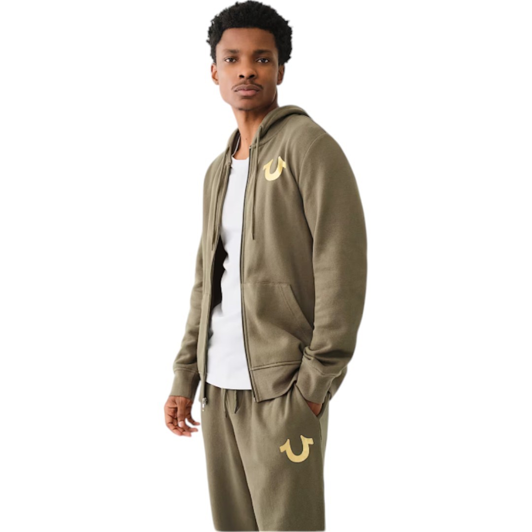 True Religion 2 PC Sweatsuit Olive Green Men's Fleece Tracksuit Gift Set NWT image 4