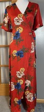 CLUB L London Floral Maxi Wrap Dress 8 Red Blue Silky Soft Boho Party Romantic