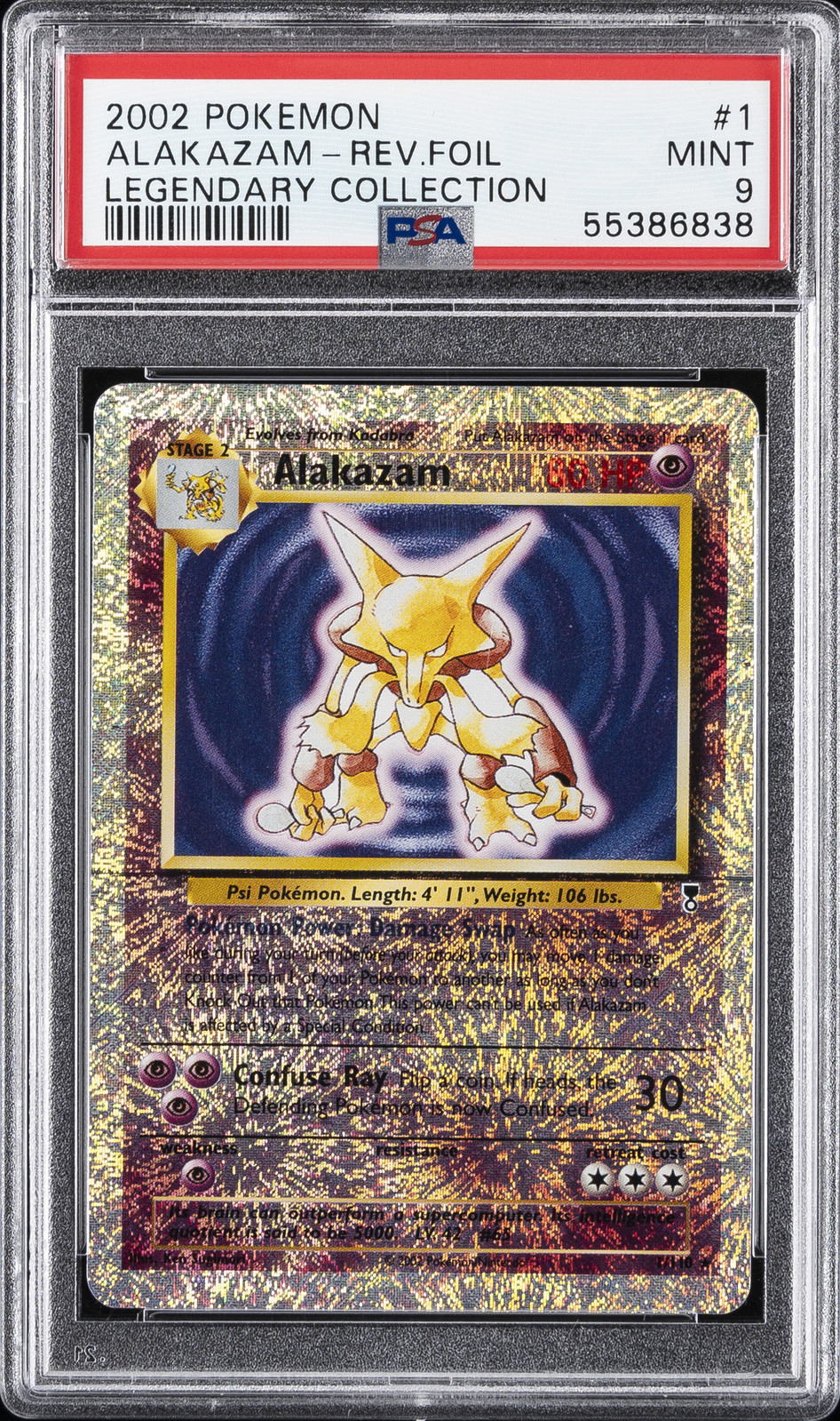 2002 POKEMON LEGENDARY COLLECTION #1 ALAKAZAM-REVERSE FOIL PSA 9 - Main Image