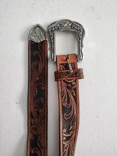Tony Lama Leather Westerly Ride Tooled Belt C41514 Size 46 Made USA Brown Mens