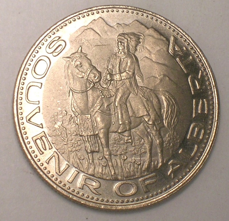 Vintage Alberta Canada Chief on Horseback Map Souvenir Token XF