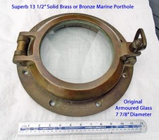 Vintage Marine 13 1/2" Brass or Bronze Ships Porthole c/w Original Opening Glass