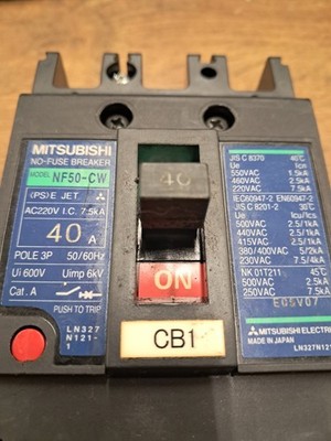 Mitsubishi NF50-CW 40A 3-Pole No-Fuse Circuit Breaker MCCB - Used