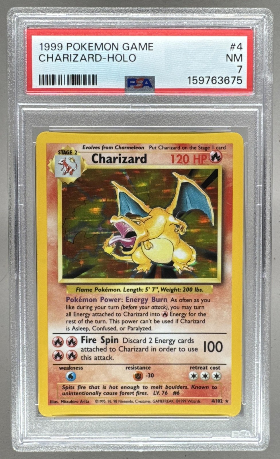 159763675 Charizard 1999 Pokemon Unlimited #4 Rare Holo PSA 7
