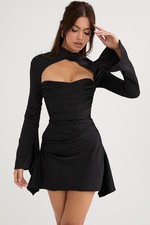 HOUSE OF CB 'Toira' Black Draped Corset Dress XS 6/8 A-C CUP 5469