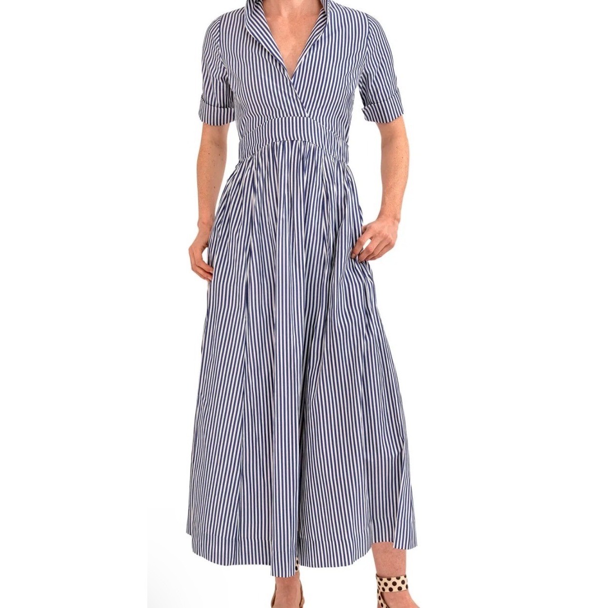 Gretchen Scott Blue White Striped Boutique Resort Dress Short Sleeve Size Large