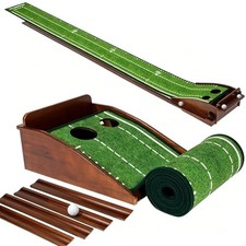 Putting Green Mat Indoor Outdoor Golf Practice Set w/ Ball Return