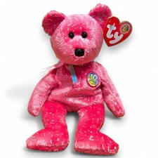 Ty Beanie Babies Decade Bear Beanbag Plush Toy Hot Pink Silver Vintage 2003 8.5"