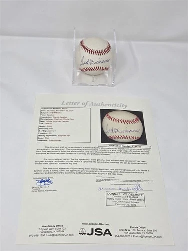 TED WILLIAMS signed Rawlings OAL baseball JSA COA RED SOX Full LOA