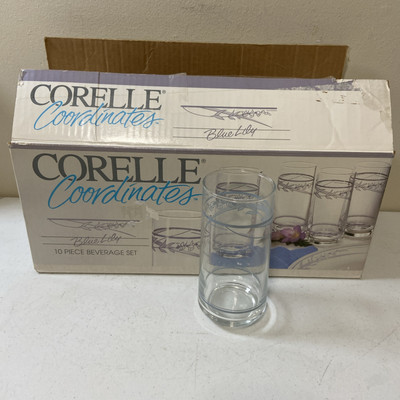 Corelle Coordinates Blue Lily Cooler Glasses 9 Piece Set 16oz