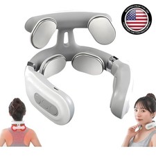 Neck Pain Relief: White Rechargeable Massager with Vibration  Warmth Technology