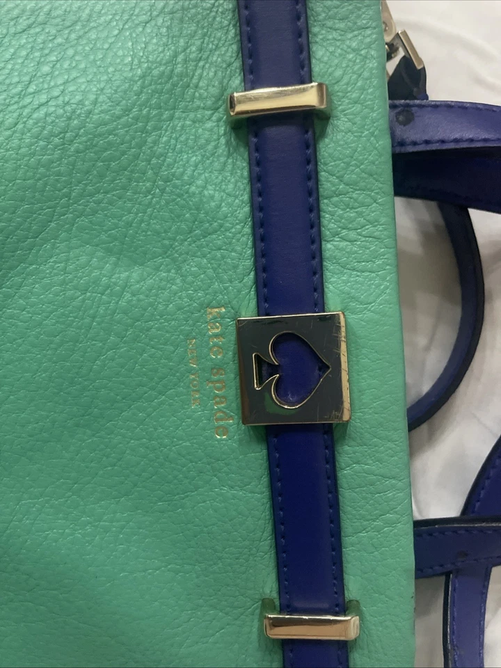 Bolso Bandolera Kate Spade Azul Verde Blanco Houston Street Leo Cuero Guijarro Foto 2 de 4