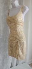 Women's Sleeveless Padded Mini Open Back Sequin Dress Gold Size 4 NWT