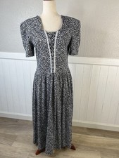 Vtg Cottagecore Maxi Dress Women s Sz 12 Ditzy Floral 80s English Prairie Garden