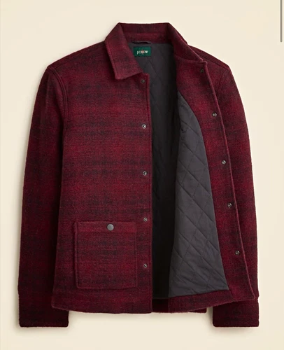 J.CREW Men’s  Wool blend Sherpa Fleece Coverall Jacket Jake Cabernet  XL CO179 - product listing photo