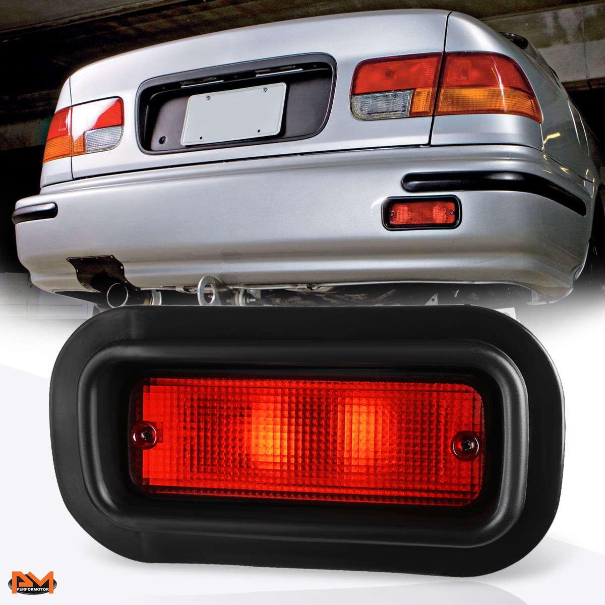 For 1988-2000 Honda Civic ED/EE/EG Red Housing Rear Bumper Driving