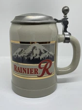Vintage Rainier Ceramic Beer Stein With Pewter Lid