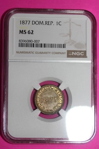 1877 MS 62 Dominican Republic 1 Centavo Coin NGC Certified Graded Authentic 660