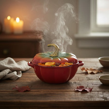 Cast Iron Enamel Pumpkin Pot 24cm 3L - Red & Green