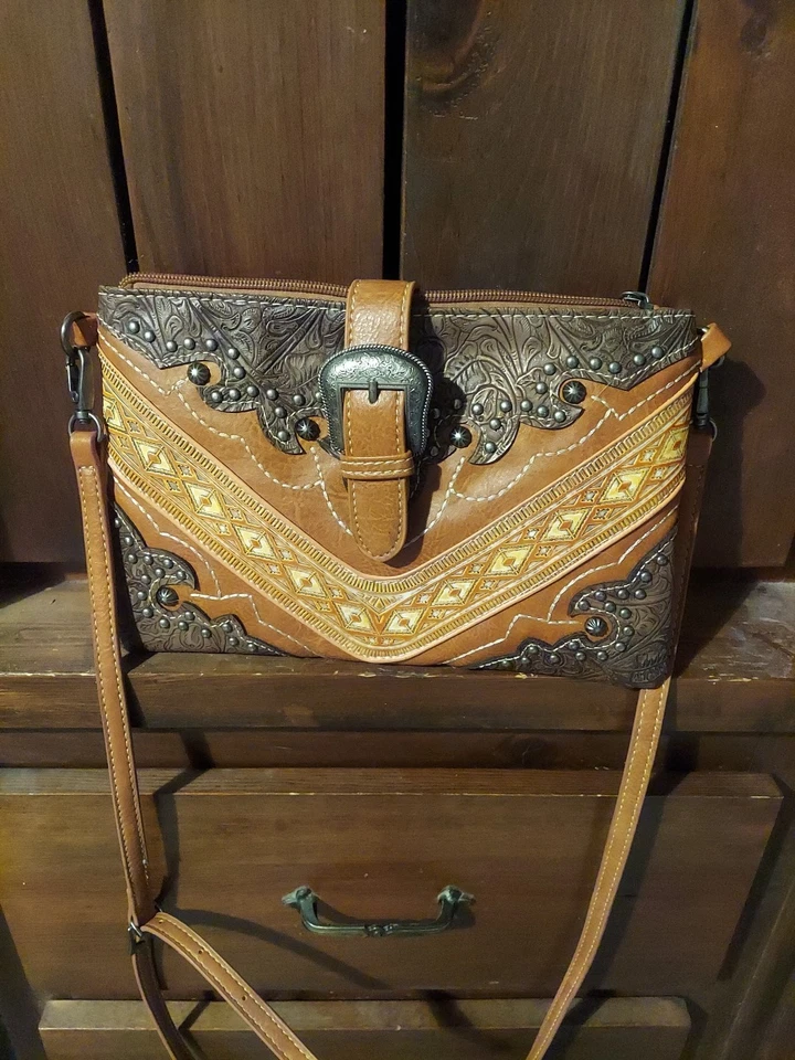 Montana West Studded Crossbody Purse Wristlet w/ Buckle Detail - Image 2 of 4