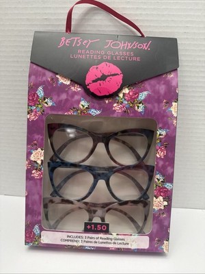 BETSEY JOHNSON 3 PACK PREMIUM READING GLASSES READERS +1.50