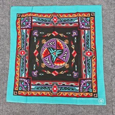 Vintage Wamcraft Bandana USA Made Turquoise Black Southwestern Tribal Scarf 22in