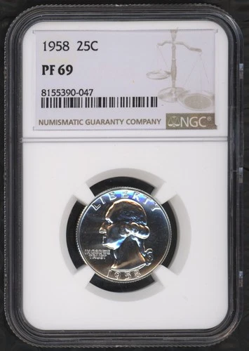 Highest Grade in the World! 1958 NGC PF69 Washington Silver 25c ~ 1c START