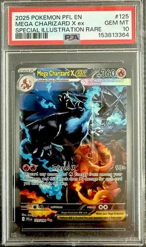 Mega Charizard X ex #125/094 - 2025 Pokemon ME Phantasmal Flames - PSA 10!!