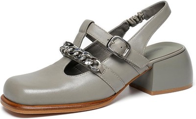 BEAU TODAY Heeled Sandals for Women, Leather Slingback Sandals, Chunky Block... 