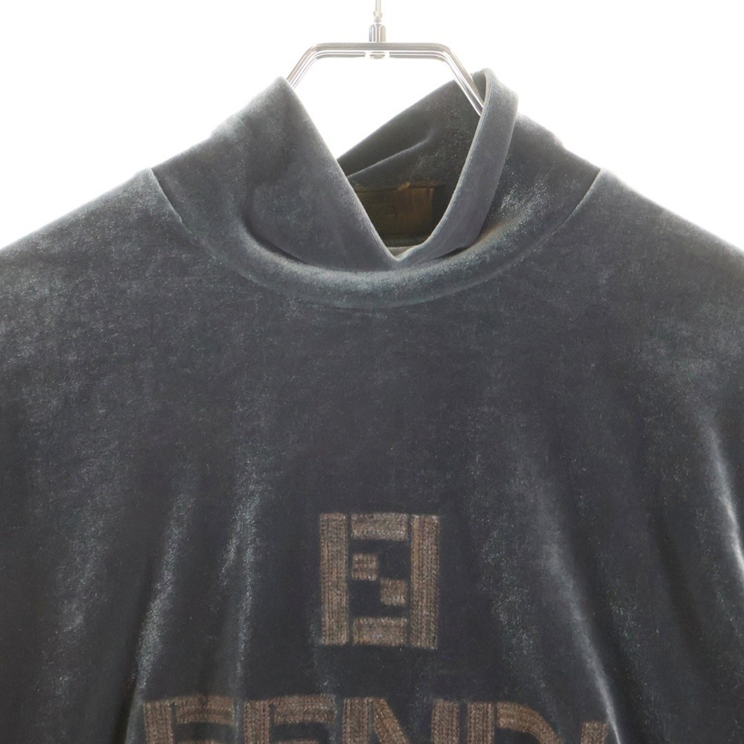 Fendi FF Logo Embroidered Velour Velvet Mock Neck Long Sleeve T-shirt Top Used 8 thumbnail 3