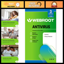 Webroot Antivirus 2026 - 3 Devices, 1 Year License for PC/Mac, Keycard Included