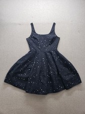 Gap Women Fit & Flare Dress S Navy Blue White Splatter Print Sleeveless Cocktail