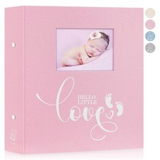 Lanpn 4x6 Baby Photo Album 600 Pockets Linen Cover Pink for Newborn Gift