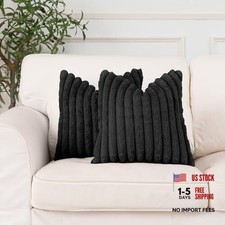 Faux Fur Plush Throw Pillow Covers 20x20 Inch Set 20" x 20" Pack of 2 Black
