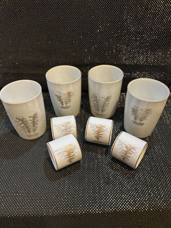 Rare Fukagawa Arita "Gold Bamboo" 4 oz tumblers crafted in Japan