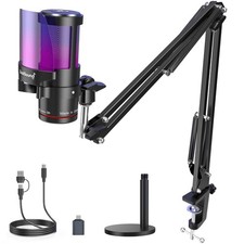 Gaming Microphone for PC, Noise Cancellation Podcast Mic with Mute, RGB Light...