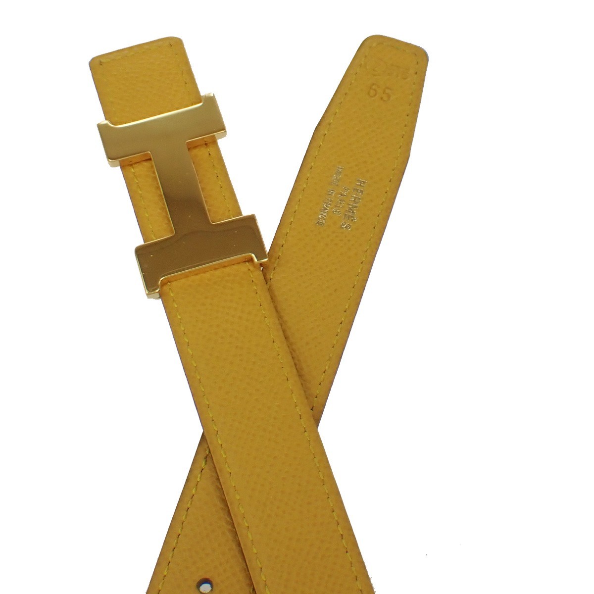 HERMES Logo Constance H Buckle Belt Size 65 Leather Yellow Black France 34RL638 Hermes Noir Orange Constance H Belt – Consign of the Times ™ main image 3