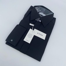 Eton Dress Shirt Men XL 17 - 43 Black Fine Twill Stretch Contemporary Fit Formal