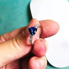 2 Ct Heart Cut Simulated Blue Sapphire Pretty Wedding Ring 14k White Gold Plated
