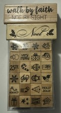 LOT of 3 Recollections Christmas NOEL Wood Stamp Holly Berry Snow WALK BY FAITH
