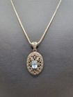 Sterling Silver With Blue Topaz & Marcasite Pendant And Earrings 18" Long — photo 8