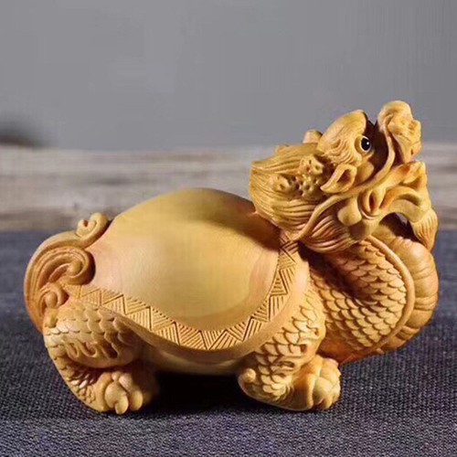 2.7 Inch Chinese Boxwood Huang-yang Wood Carving Dragon Turtle Statue黄杨木.龙龟 - Picture 1 of 4